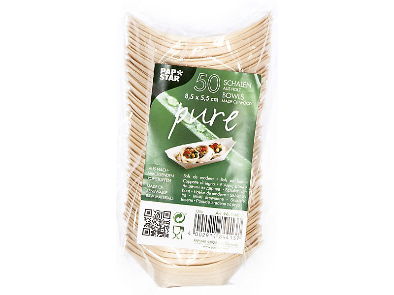 PAPSTAR pure Miska lodička drevená 8,5 x 5,5 cm Finger Food 50 ks