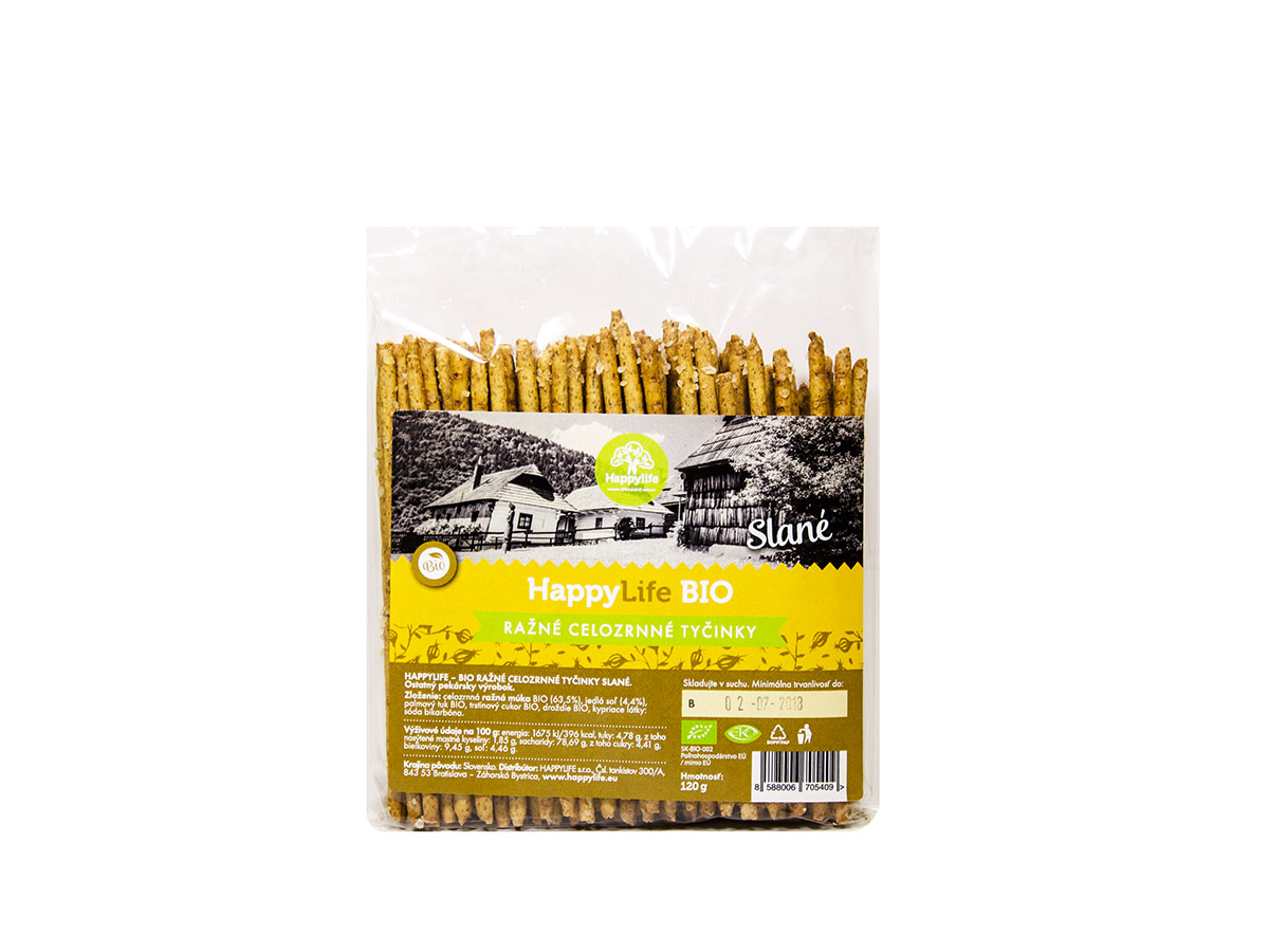 HAPPYLIFE ražné celozrnné tyčinky slané BIO 120 g