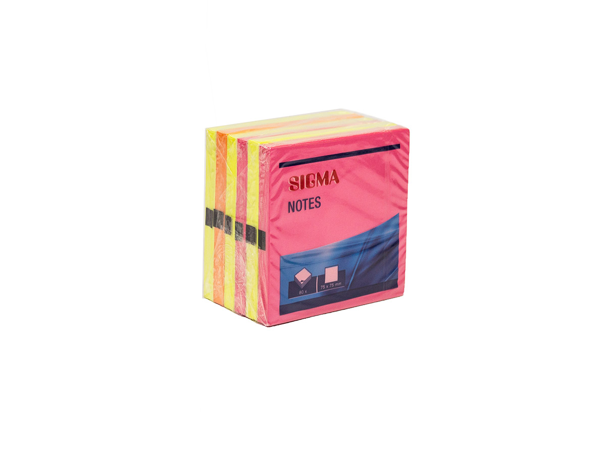 SIGMA Bloček samolepiaci 75mm/80 listov neón 6 ks
