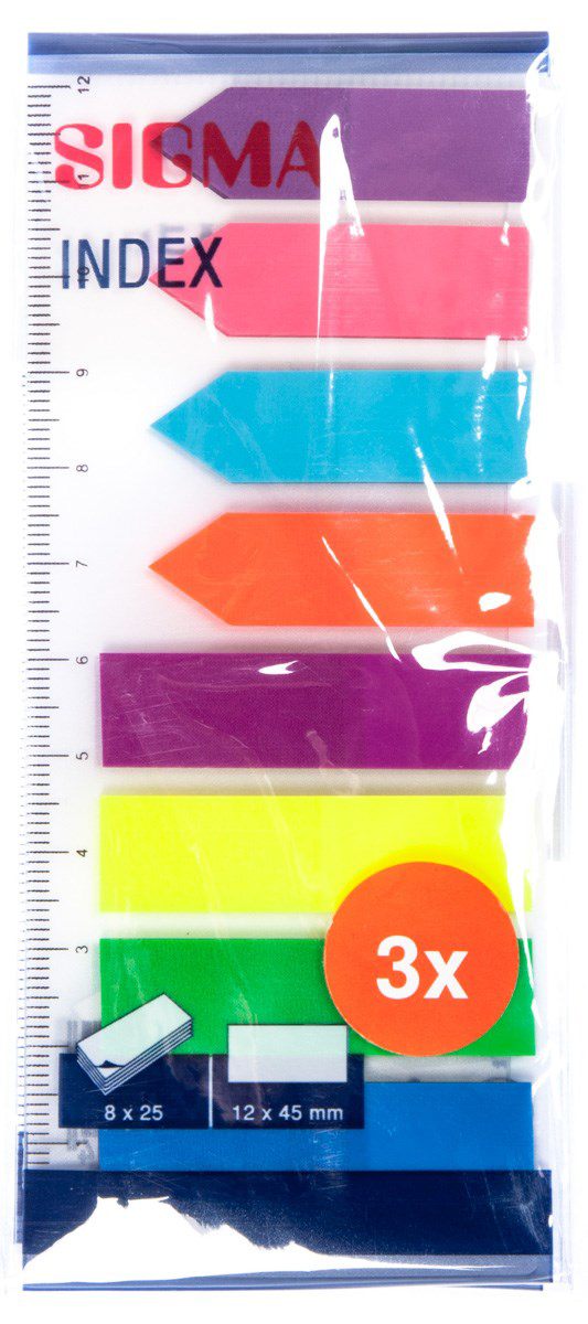 SIGMA Index samolepiaci 12x45mm neón 3 ks