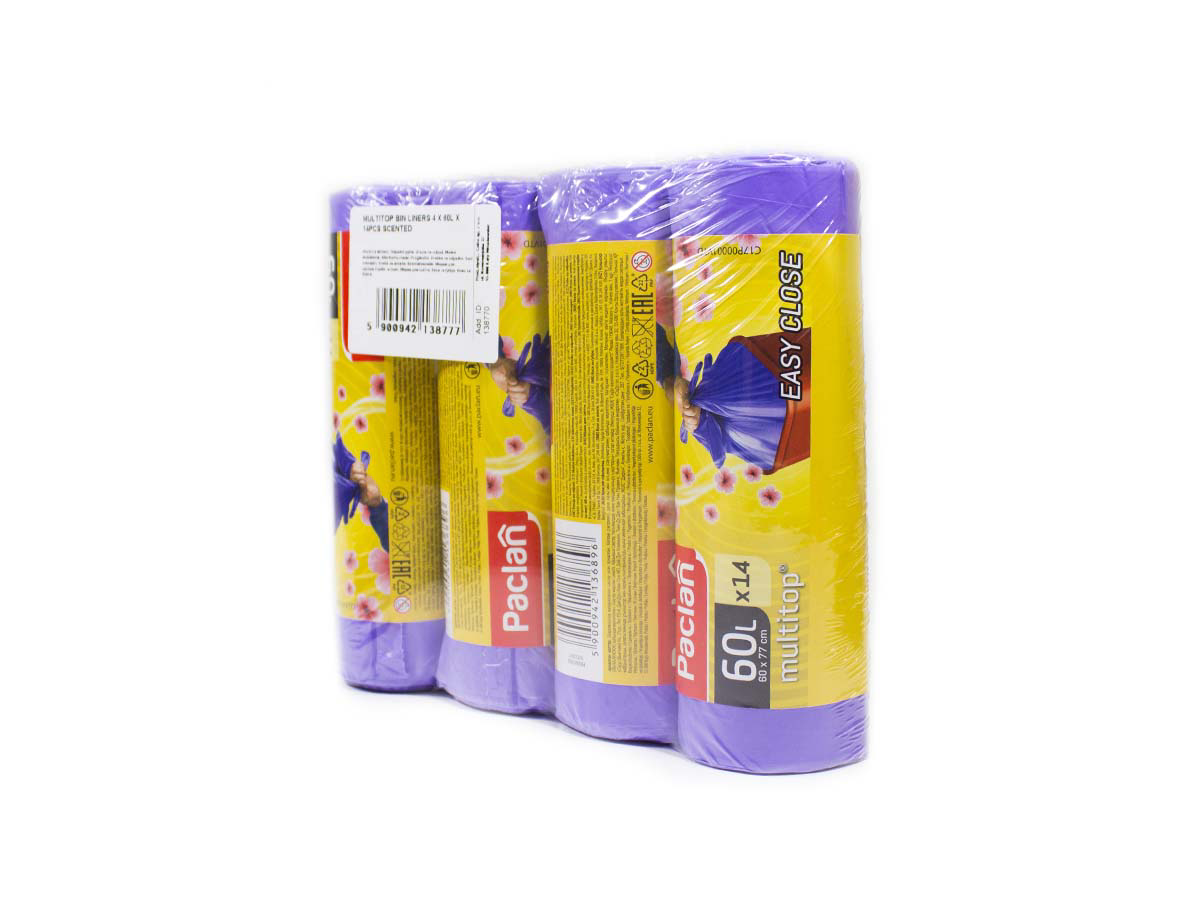 PACLAN Vrecia na odpad do koša zaväzovacie 60 l 4 x 14 ks