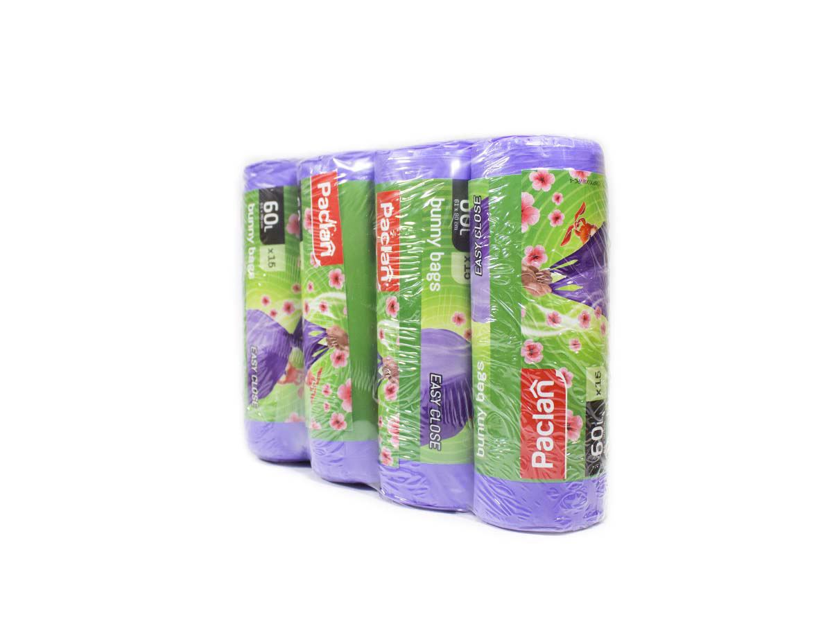 PACLAN Vrecia na odpad do koša zaväzovacie 60 l 4 x 15 ks 