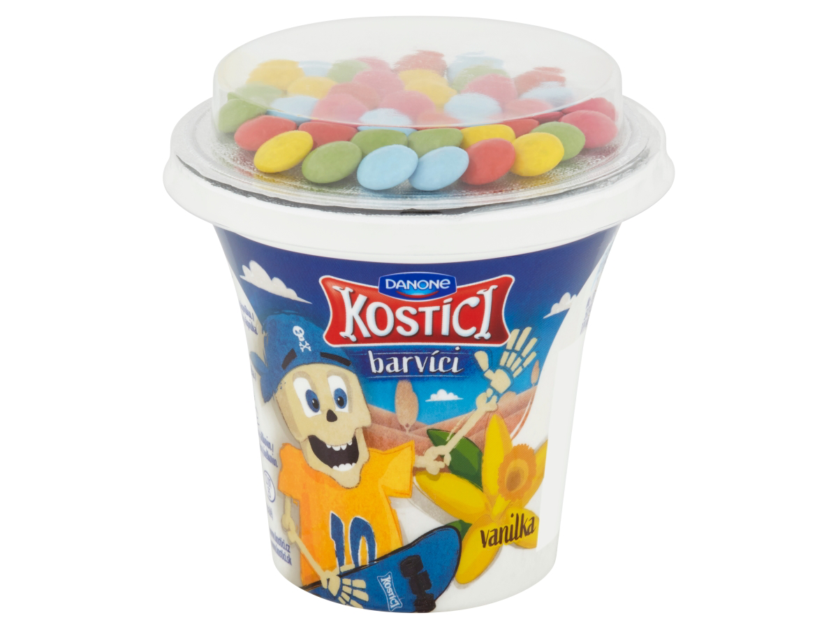 DANONE Kostíci Barvíci Jogurt vanilkový s farbiacimi cukríkmi chlad. 10 x 109 g