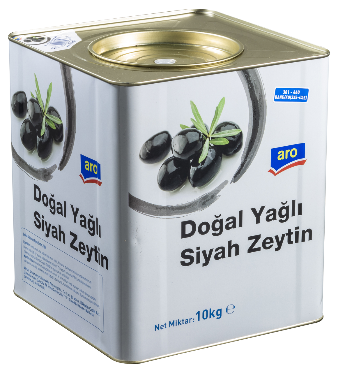 aro Doğal Yağlı Siyah Zeytin 10 Kg 381-460