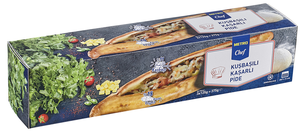 METRO Chef Dondurulmuş Pide 125 G 3 Lü Kuşbaşılı&Kaşarlı