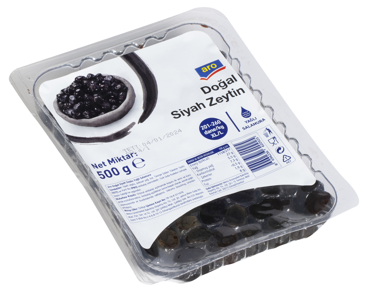 aro Vakumlu Siyah Zeytin 500 G 201-260