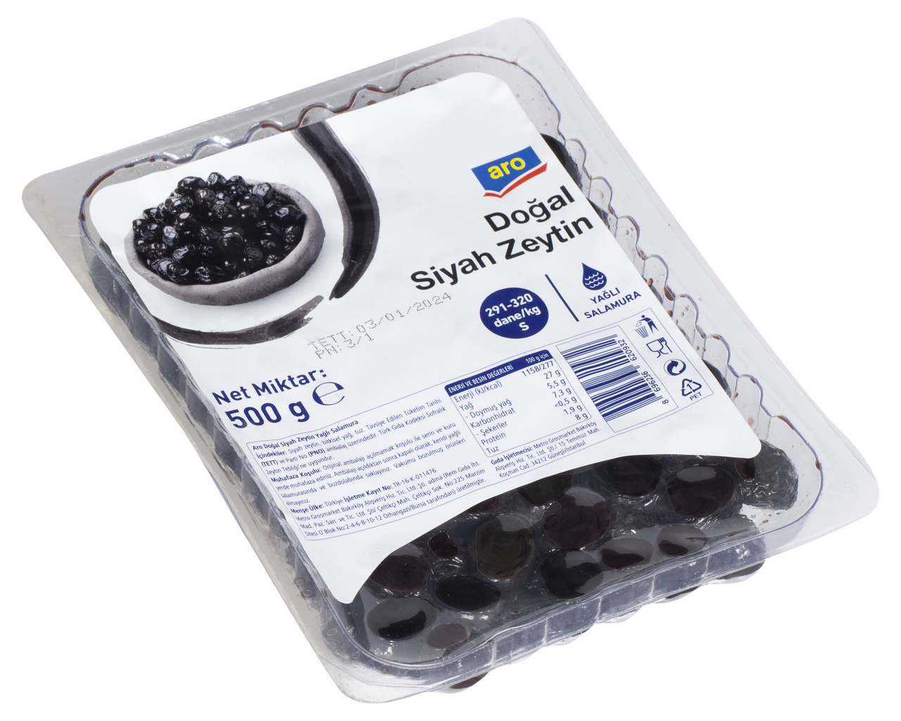 aro Vakumlu Siyah Zeytin 500 G 291-320