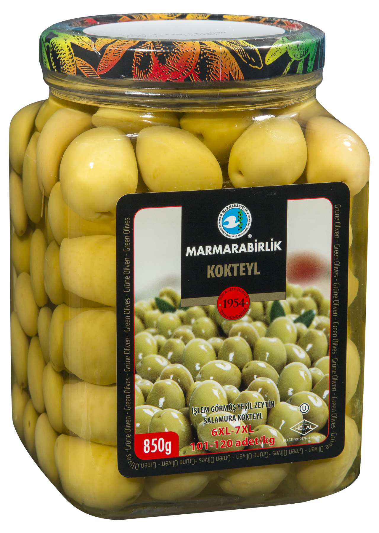 MARMARABİRLİK 101-120 Kalibre Kokteyl Yeşil Zeytin 850 Gr