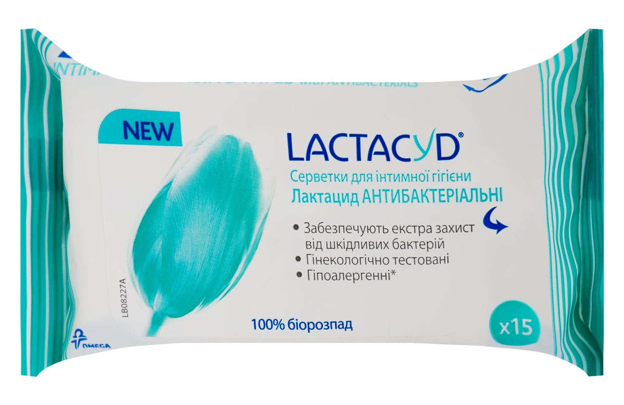 Lactacyd Серветки для інтимної гігієни Антибактеріальні 15шт