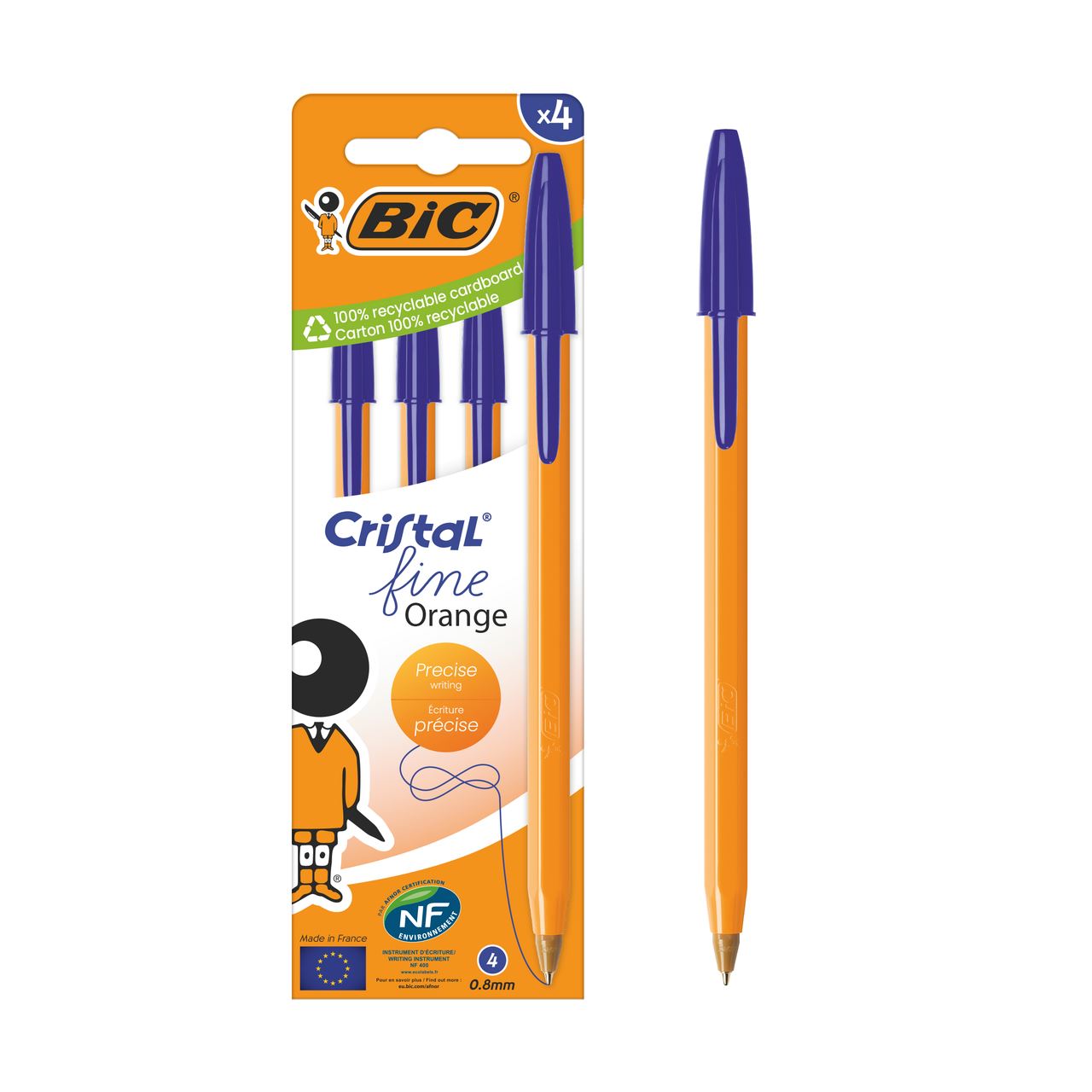 BiC Ручка Cristal fine Orange 0,8мм синя 4шт/уп