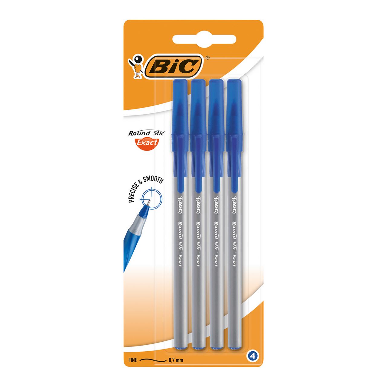 BiC Ручка Раунд Стік Екзакт 0,7мм синя 4шт/уп