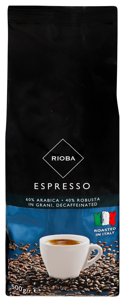 RIOBA Кава без кофеїну Espresso натур смажена в зернах 500г