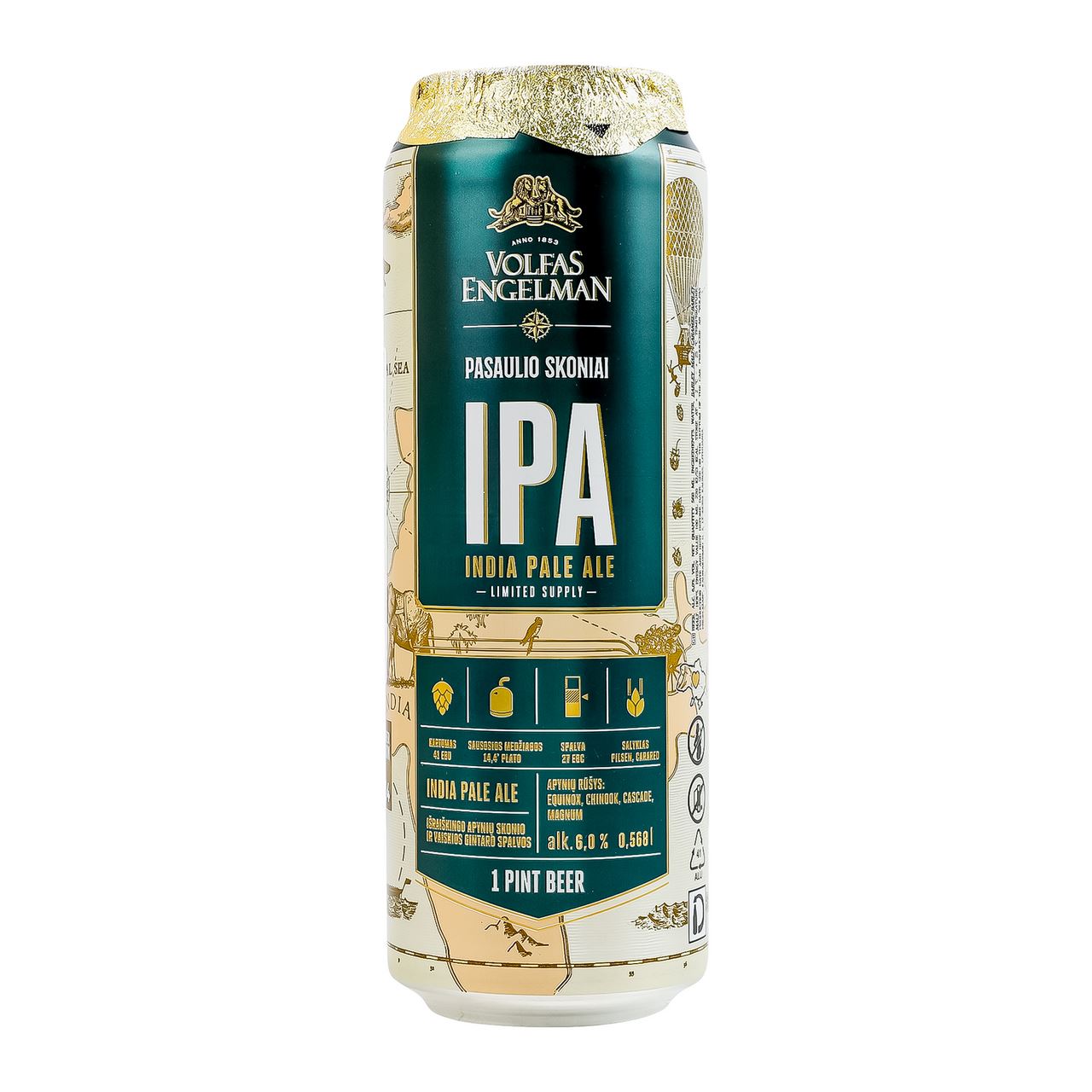 Volfas Engelman Пиво IPA світле фільтроване 6% 568мл ж/б