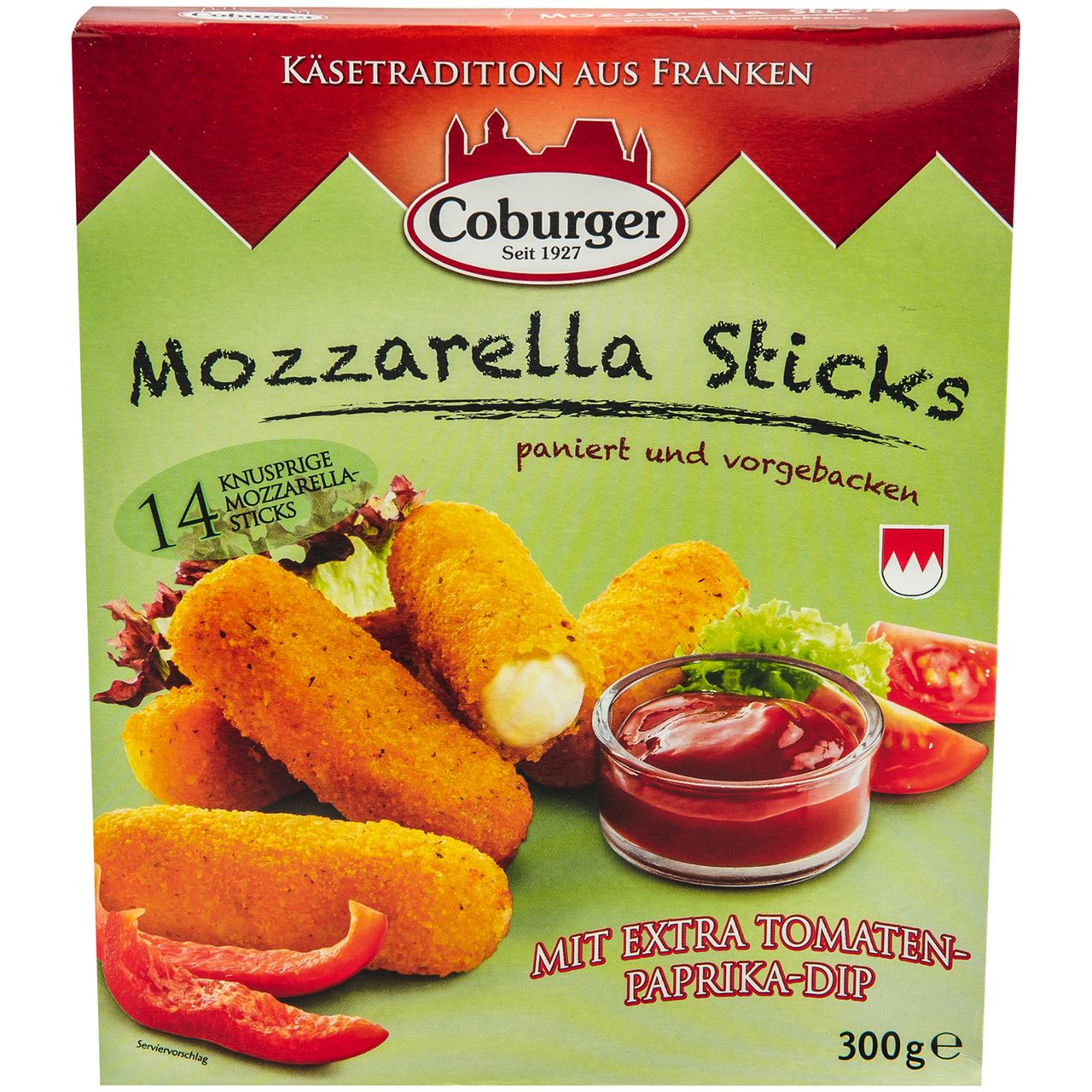 Coburger Сир Mozzarella Sticks м`який в паніровці 45% 300г