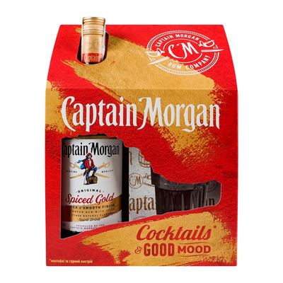 Captain Morgan Набір Напій алкогольний Spiced gold на основі карибського рому 35% 1л + 1 склянка 340мл 2шт/уп