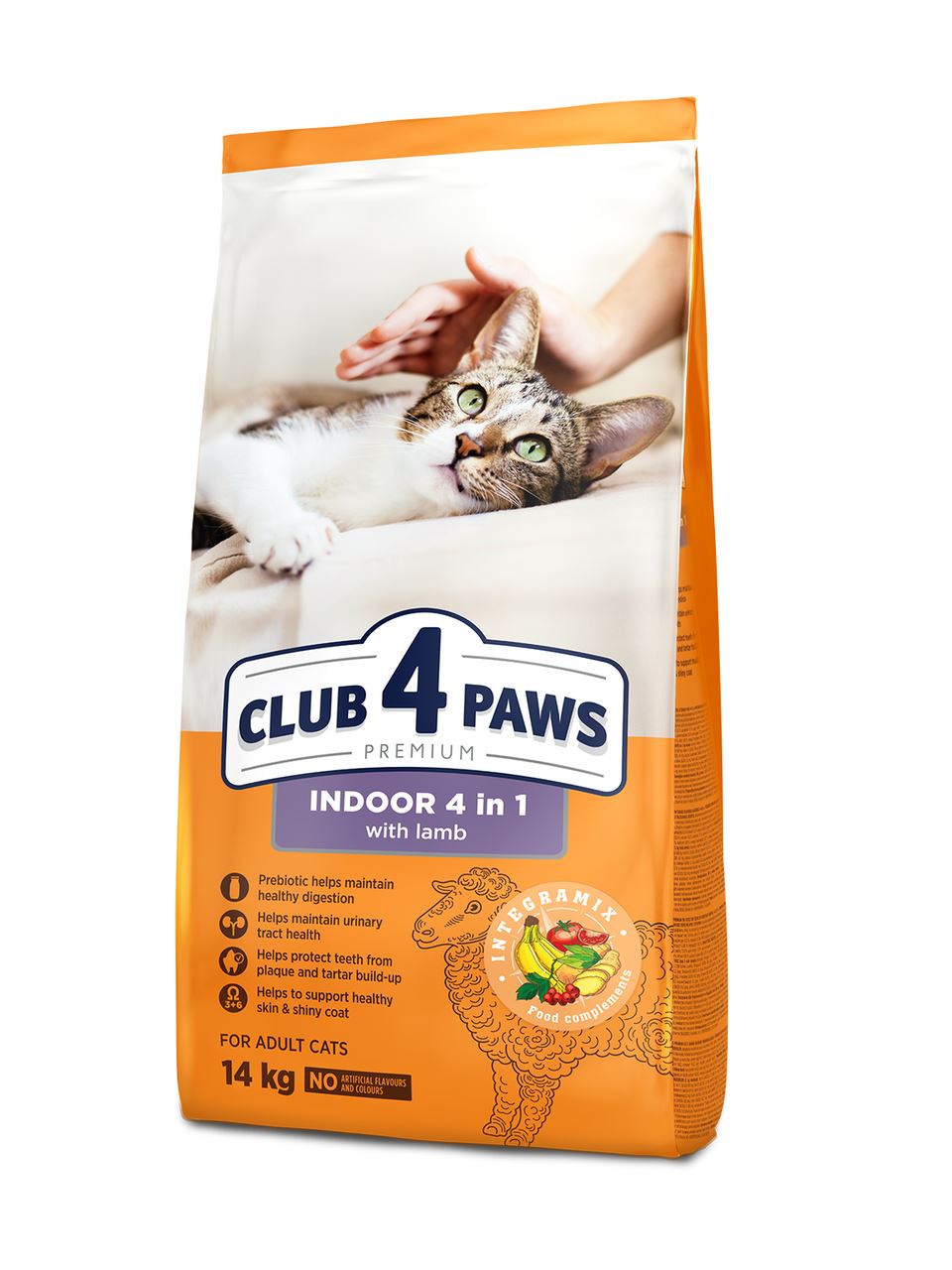 Club 4 Paws Корм сухий Premium 4в1 повнораціонний з ягням для дорослих котів що живуть в приміщенні 14кг