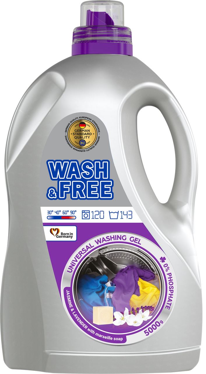 Wash Free Гель для прання універсальний жасмин та лаванда з марсельським милом 5кг
