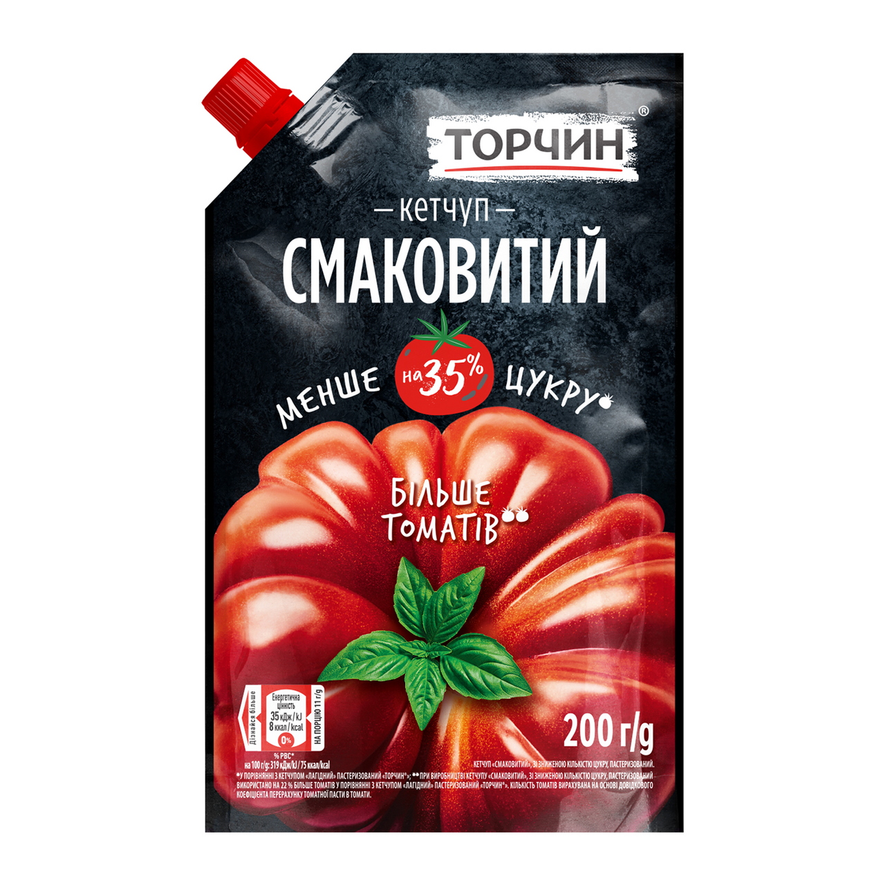Торчин Кетчуп Смаковитий пастеризований зі зниженою кількістю цукру 200г