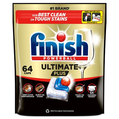 finish Капсули для миття посуду Powerball Ultimate Plus в посудомийних машинах 64шт
