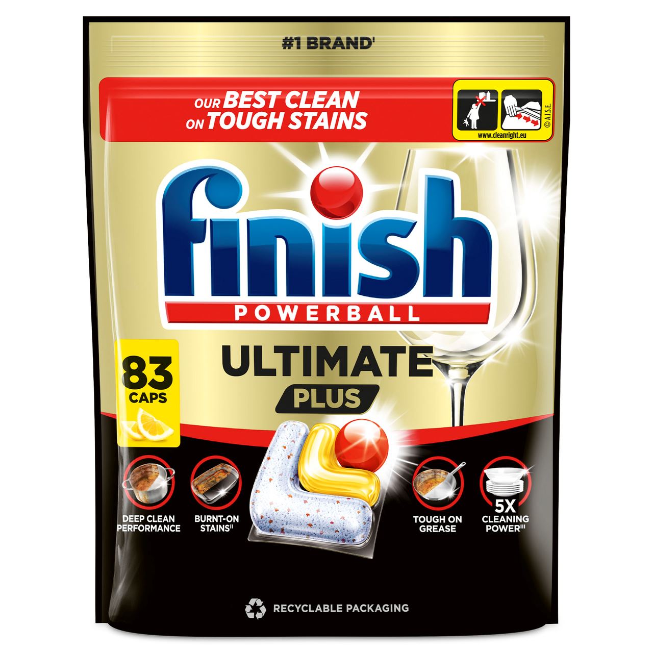finish Капсули для миття посуду Powerball Ultimate Plus в посудомийних машинах LEM 83шт